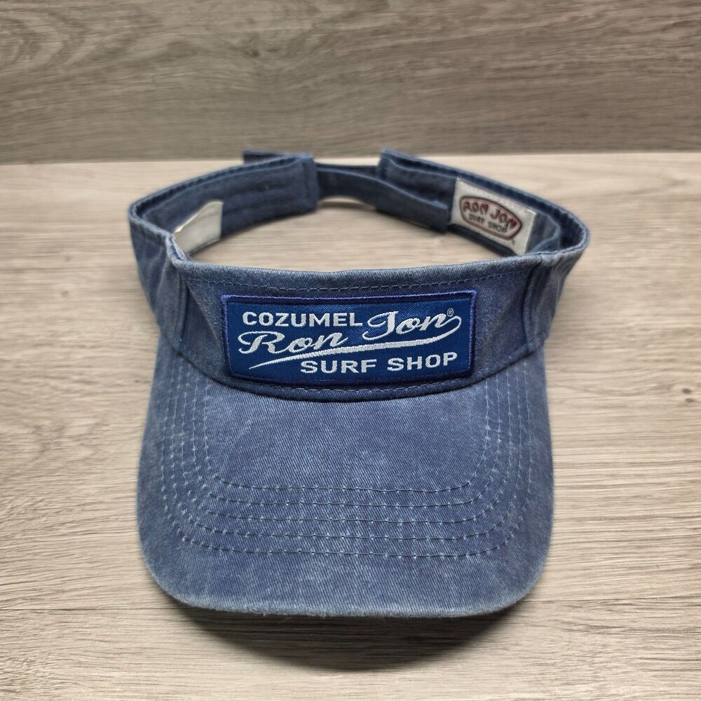 Ron Jon Surf Shop Cozumel Sun Visor Hat Blue Denim Faded Adjustable Hook Loop